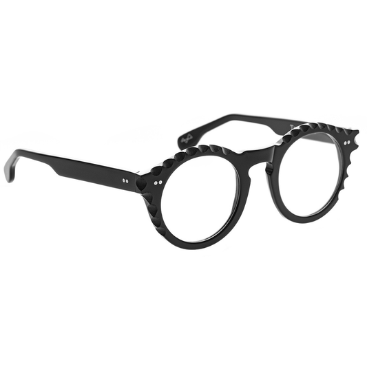 TOFFOLI T Black 03 prescription glasses side view - timeless round frames in bold black acetate
