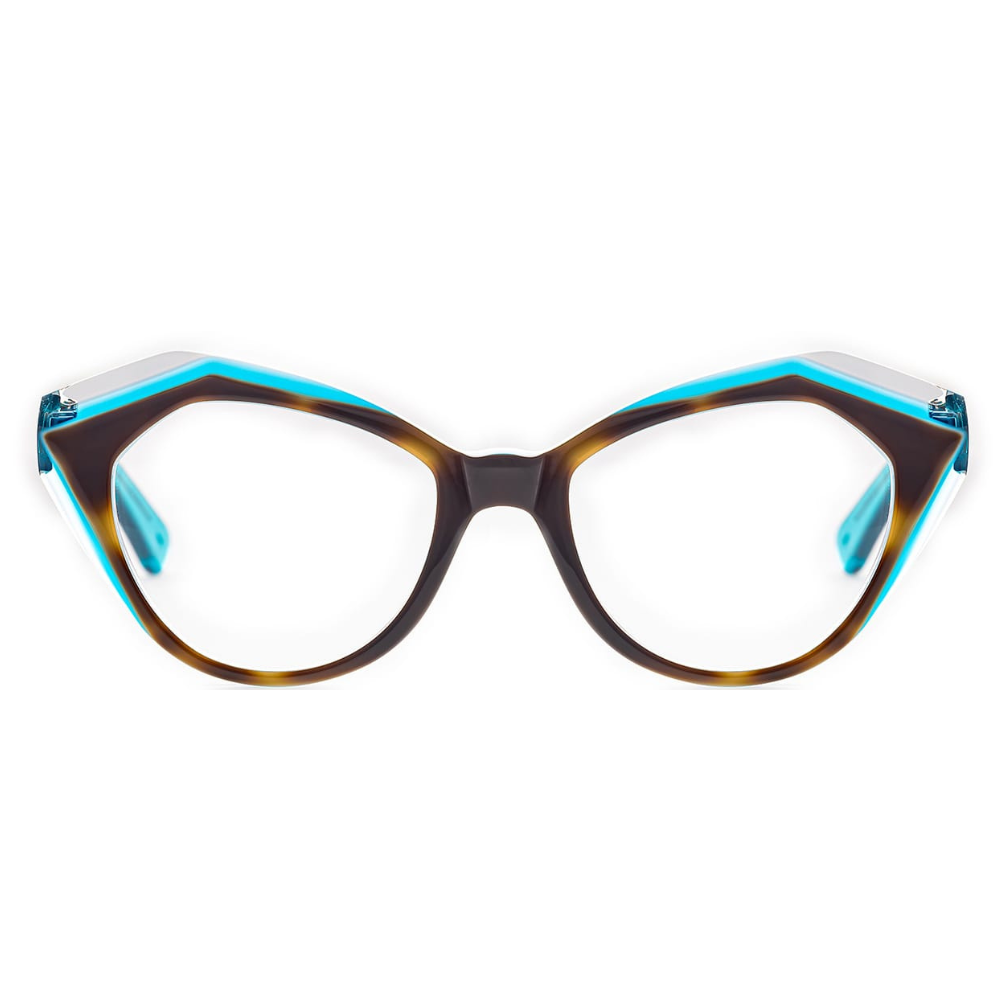 TOFFOLI T055 Blue eyeglasses front view - feminine cat-eye acetate frames in blue for women
