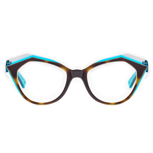 TOFFOLI T055 Blue eyeglasses front view - feminine cat-eye acetate frames in blue for women
