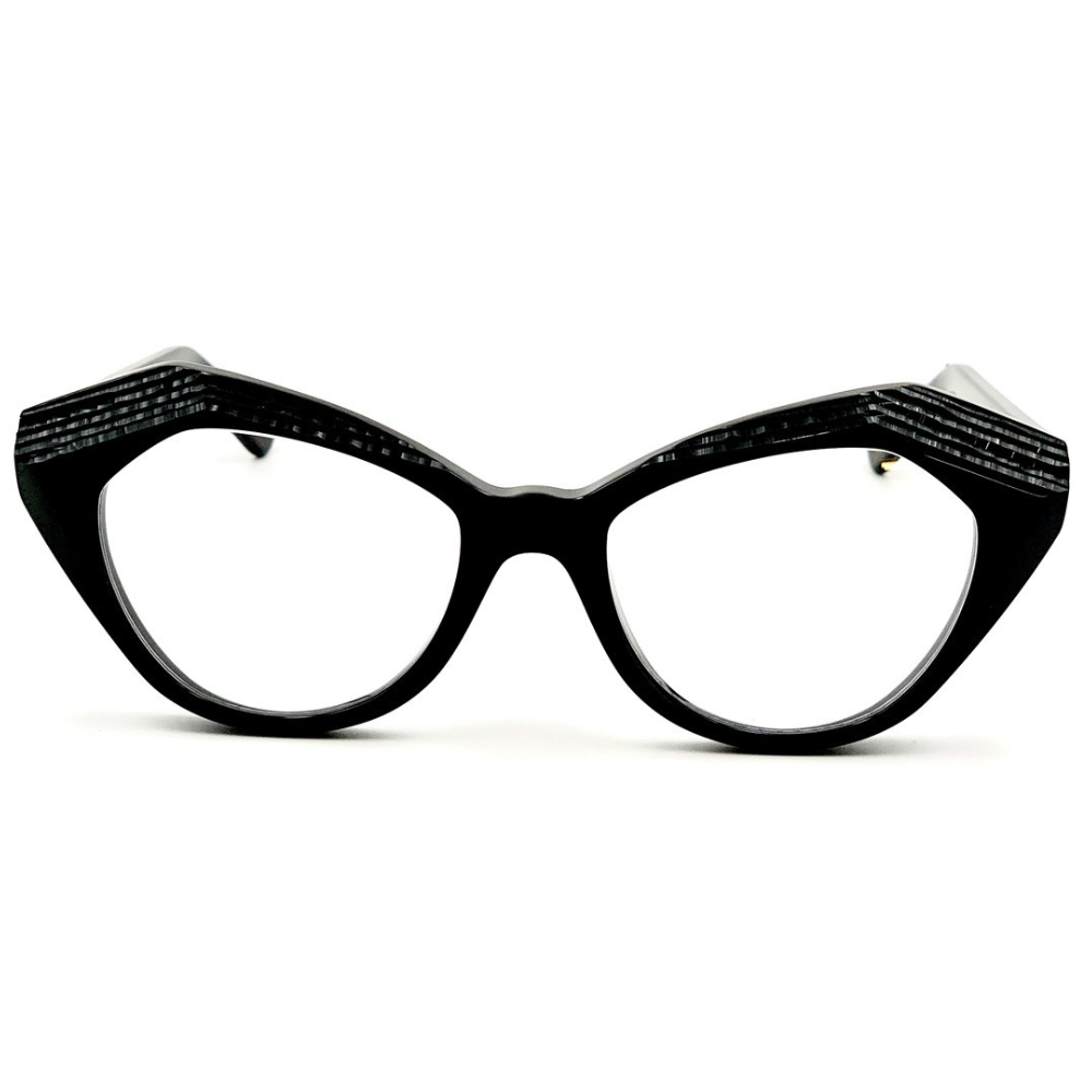 TOFFOLI TBlack 06 eyeglasses front view - bold cat-eye black acetate frames for women
