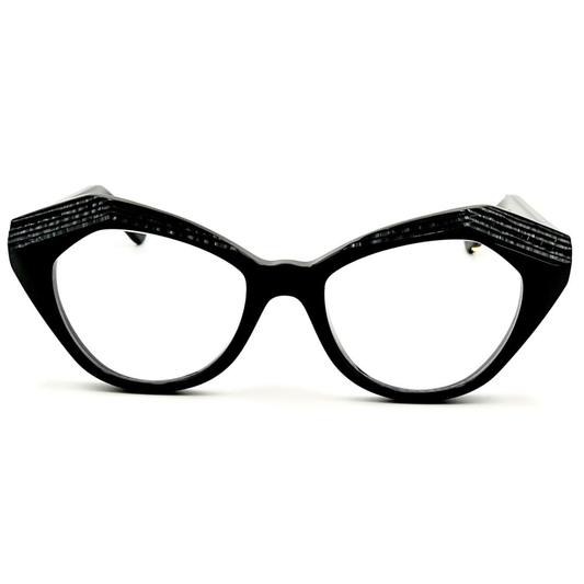 TOFFOLI TBlack 06 eyeglasses front view - bold cat-eye black acetate frames for women
