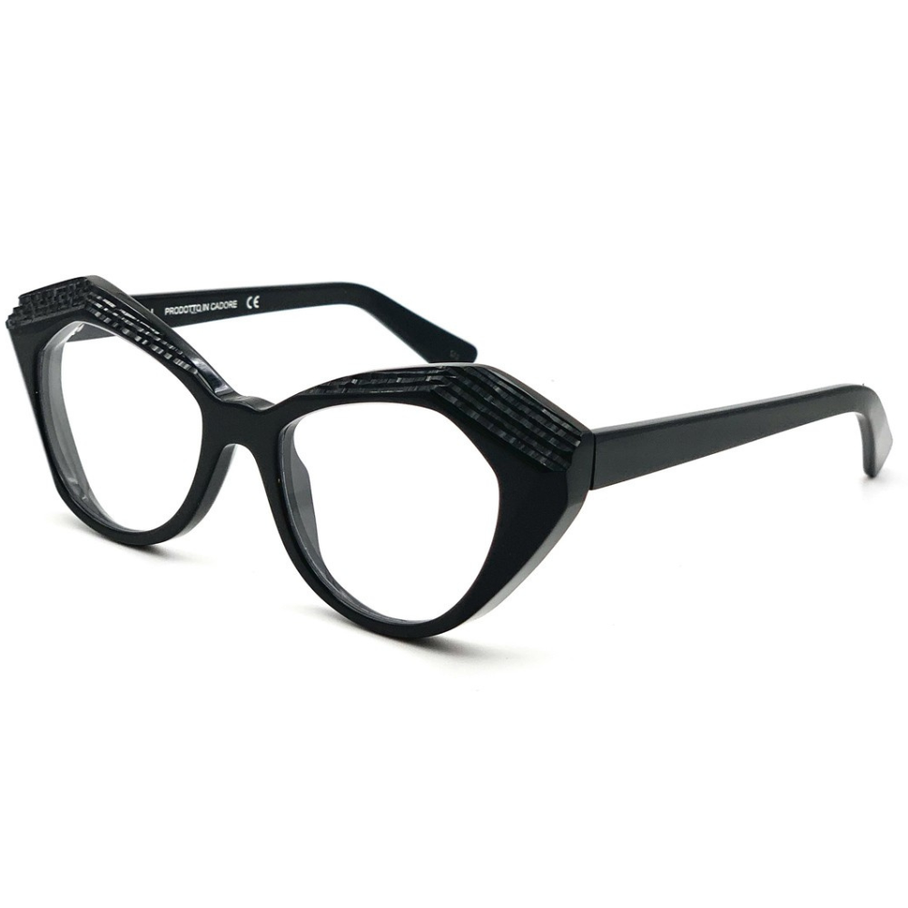 TOFFOLI TBlack 06 prescription glasses side view - vintage cat-eye frames in striking black acetate
