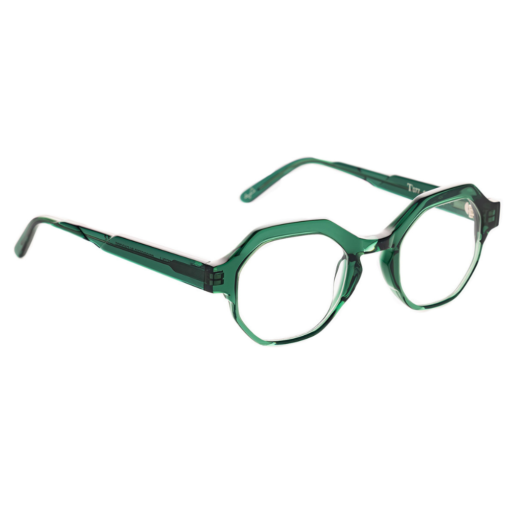 TOFFOLI T077 Green prescription glasses side view - timeless round frames in distinctive green acetate
