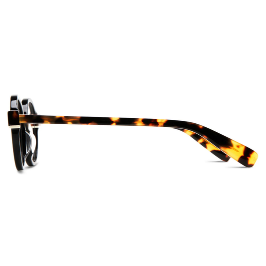 KALEOS Foyle Black Brown Tortoise prescription glasses side view - distinctive round frames with pronounced bridge
