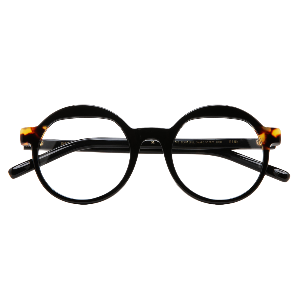 KALEOS Rink Black women's eyeglasses - round black acetate frame with tortoiseshell temples
