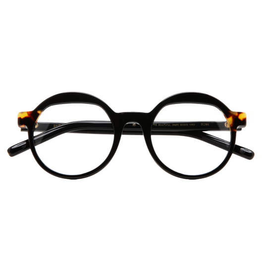 KALEOS Rink Black women's eyeglasses - round black acetate frame with tortoiseshell temples
