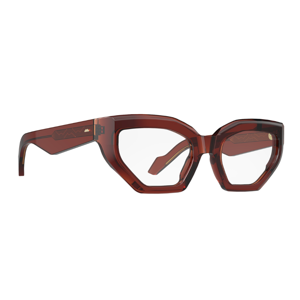 Original Vintage Reginella prescription glasses side view - vintage cat-eye frames with striking red color
