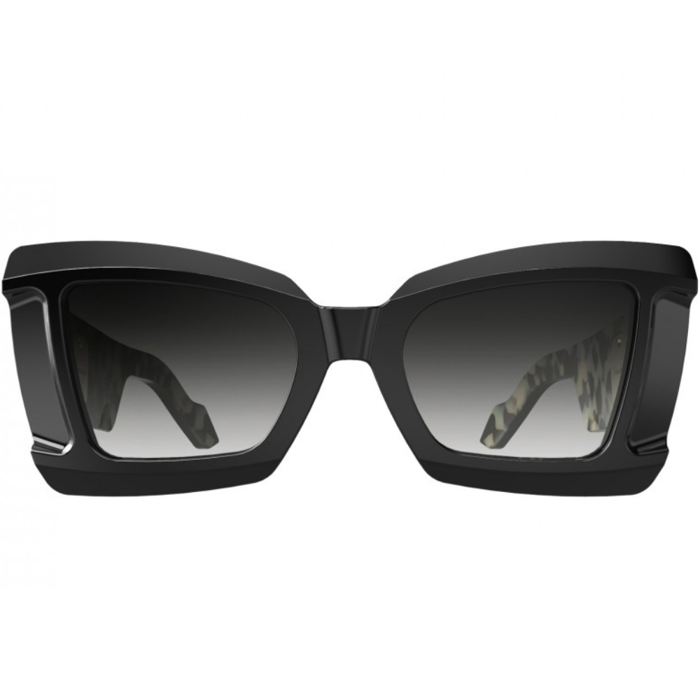 Original Vintage PE02 Black sunglasses front view - limited edition black acetate frames with 24K gold accents
