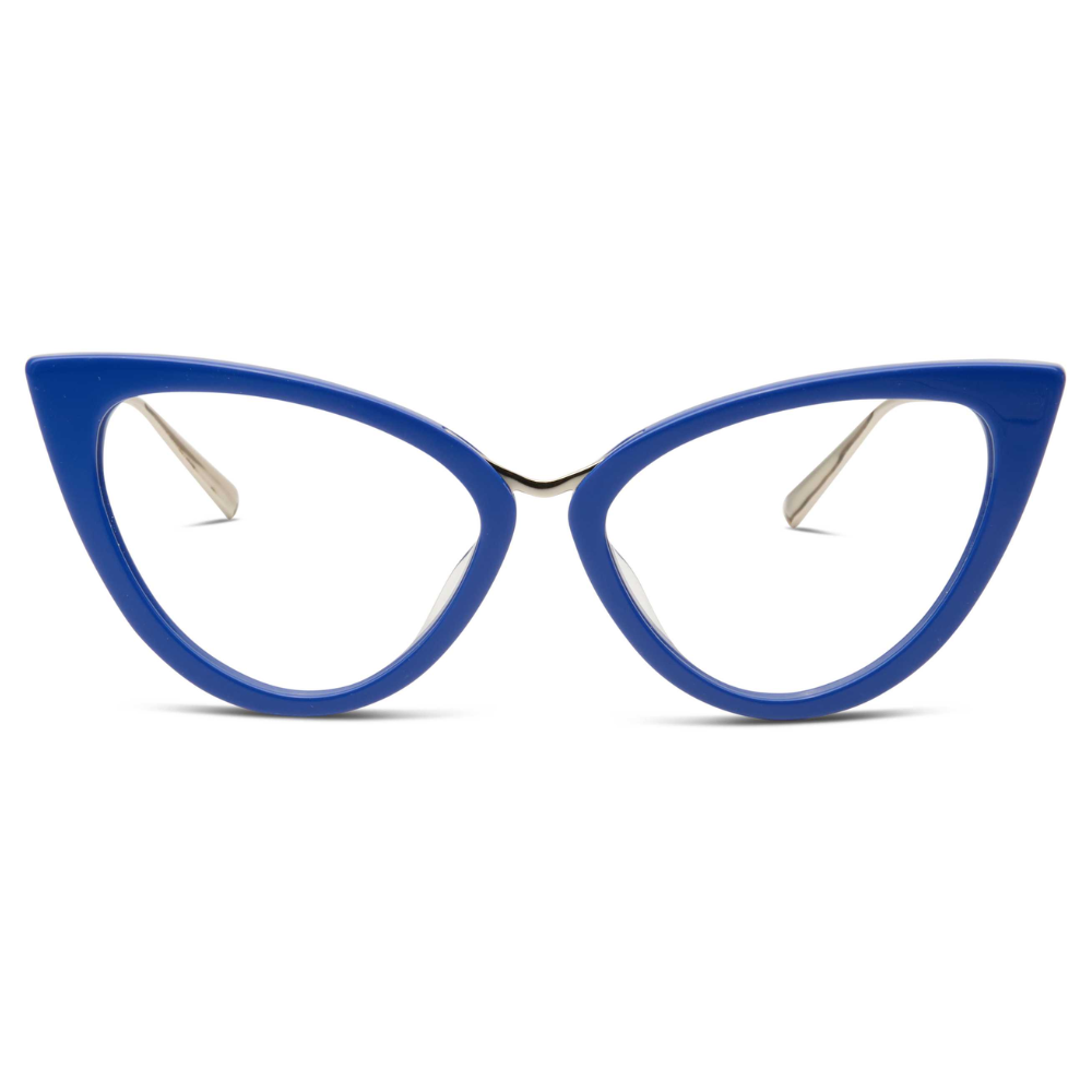 KREUZBERGKINDER Luna 2.0 women's eyeglasses - cat-eye blue acetate and silver steel frames
