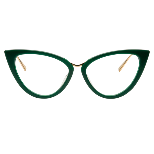 KREUZBERGKINDER Luna 2.0 women's eyeglasses - cat-eye green acetate and gold steel frames
