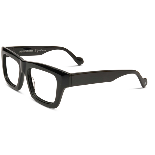 KREUZBERGKINDER Dirk Black prescription glasses - side view showing square black acetate design
