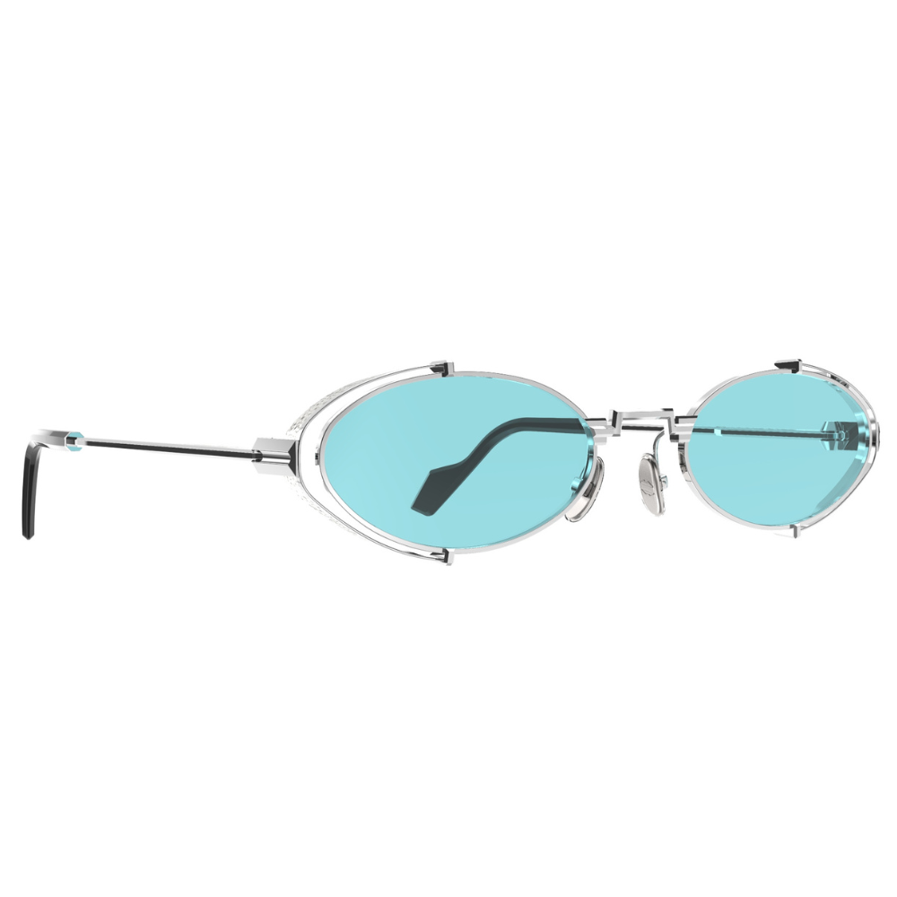 Original Vintage Sunglasses Twenties TW04 - silver steel oval frame 15% light blue lenses
