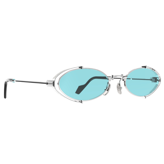 Original Vintage Sunglasses Twenties TW04 - silver steel oval frame 15% light blue lenses
