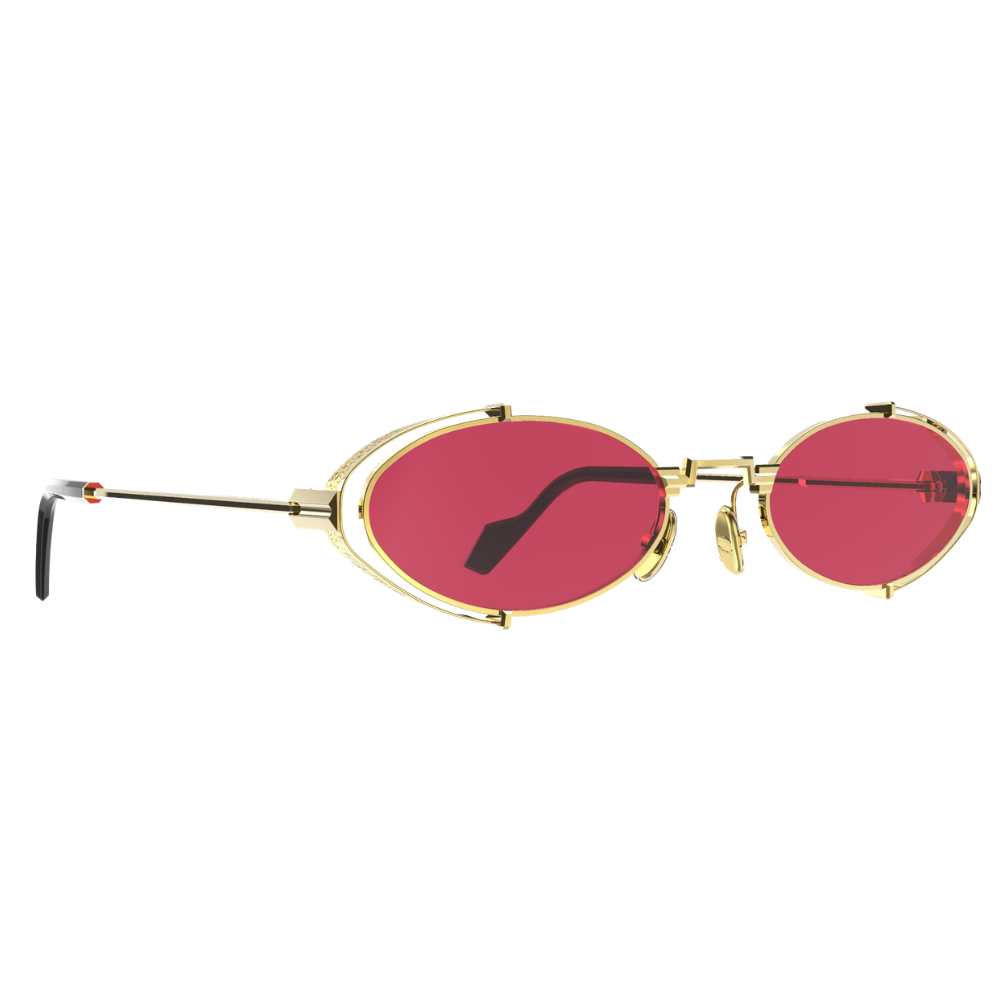 Original Vintage Sunglasses Twenties TW04 - gold steel oval frame 50% red lenses
