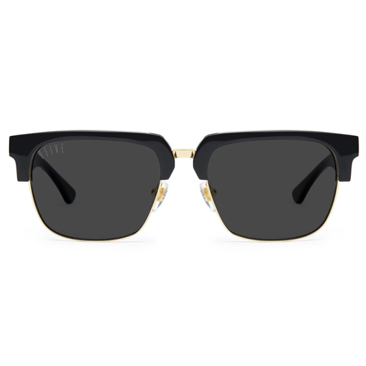 9FIVE Belmont Black & Gold sunglasses – front view, handmade acetate frame with gold-plated stainless steel trim
