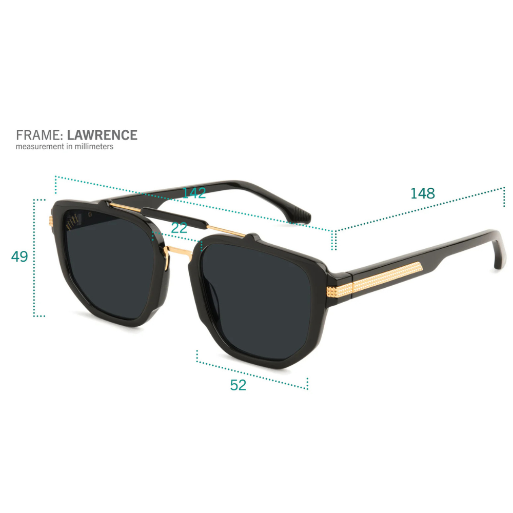 9FIVE Lawrence side view – gold monogram logo embedded on maroon temple tip, stainless steel accents
