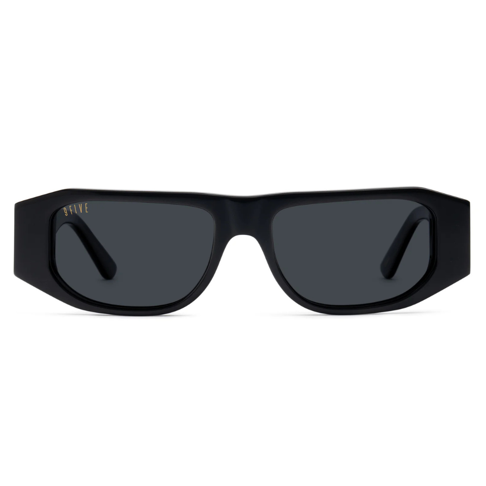 9FIVE Novem Black & Gold sunglasses – front view, triple-polished Italian black acetate with 24k gold-plated accents
