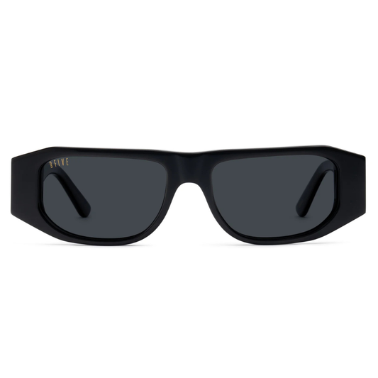 9FIVE Novem Black & Gold sunglasses – front view, triple-polished Italian black acetate with 24k gold-plated accents
