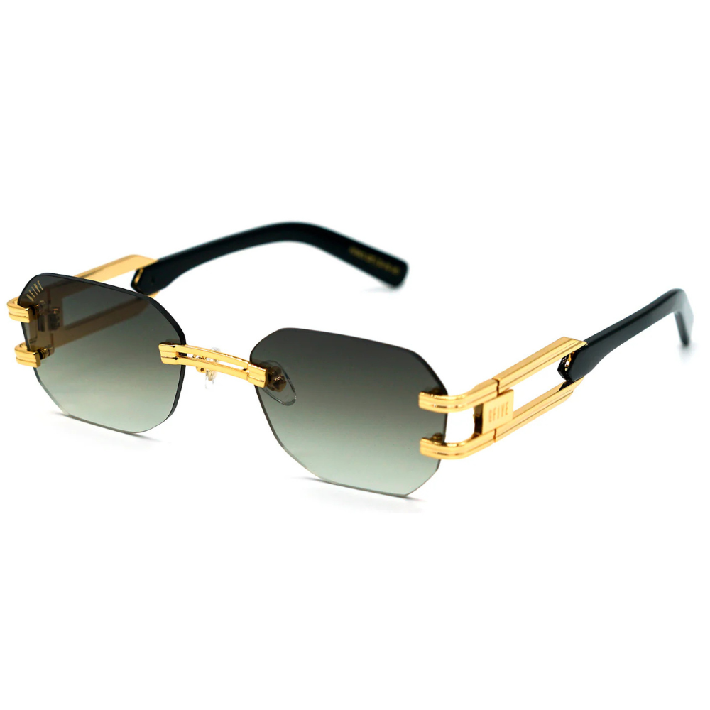 9FIVE Royals Lite side view – triple-polished Italian jet black acetate temple with laser engraved 9FIVE signature logo
