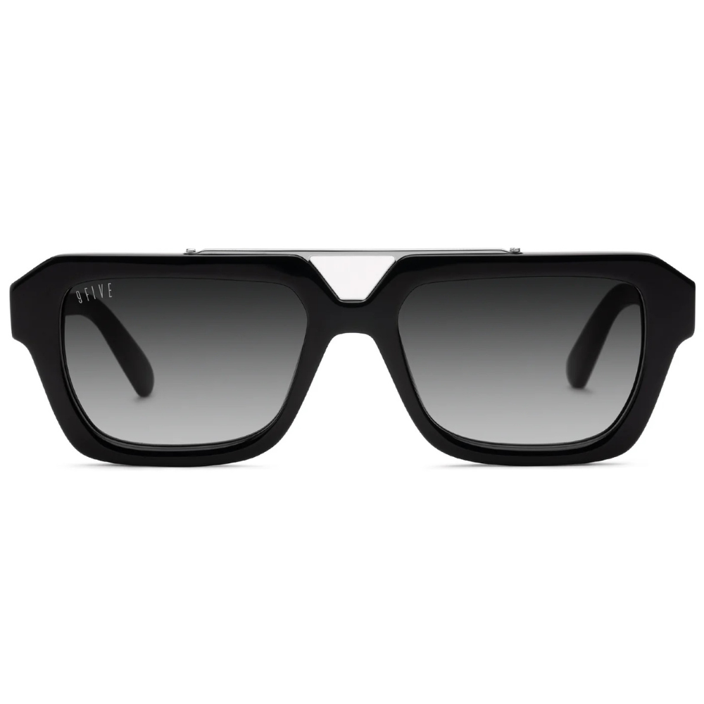 9FIVE Valley Platinum & Black gradient sunglasses – front view, black acetate frame with platinum-plated stainless steel bridge inlay
