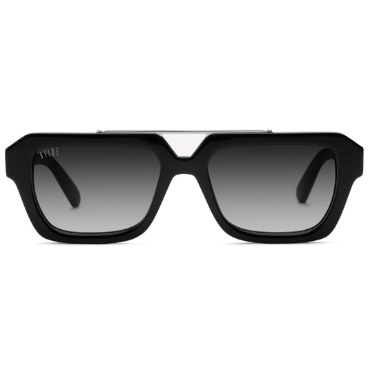 9FIVE Valley Platinum & Black gradient sunglasses – front view, black acetate frame with platinum-plated stainless steel bridge inlay
