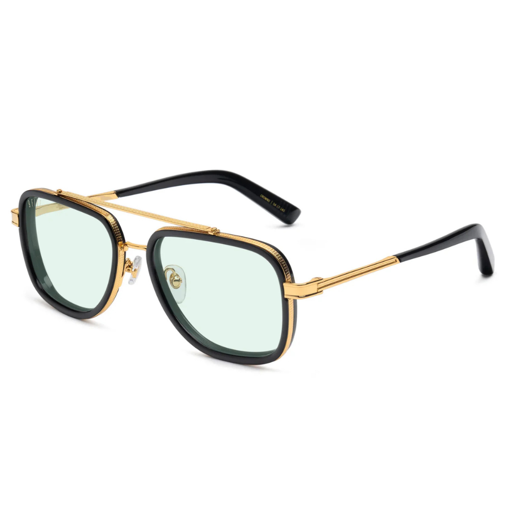 9FIVE Crowns jade green photochromic lenses with 9FIVE logo on right lens – adaptive UV protection sunglasses
