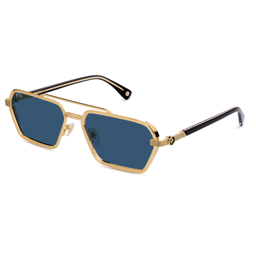 9FIVE Reigns side view – integrated 9FIVE signature logo on glossy black temple, 24k gold-plated construction
