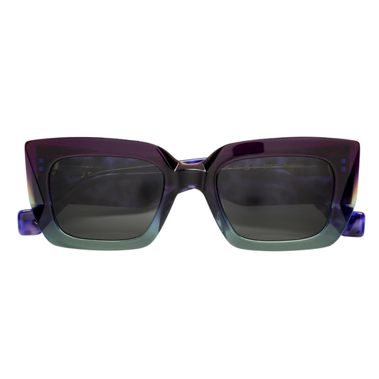 J.F. Rey Camille 8542 limited edition polarized sunglasses – front view, hand-crafted faceted acetate frame with translucent gradient colors
