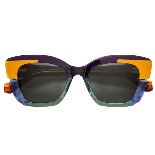 J.F. Rey Celeste 7541 limited edition polarized sunglasses – front view, dual lateral acetate laminations with horizontal milling detail
