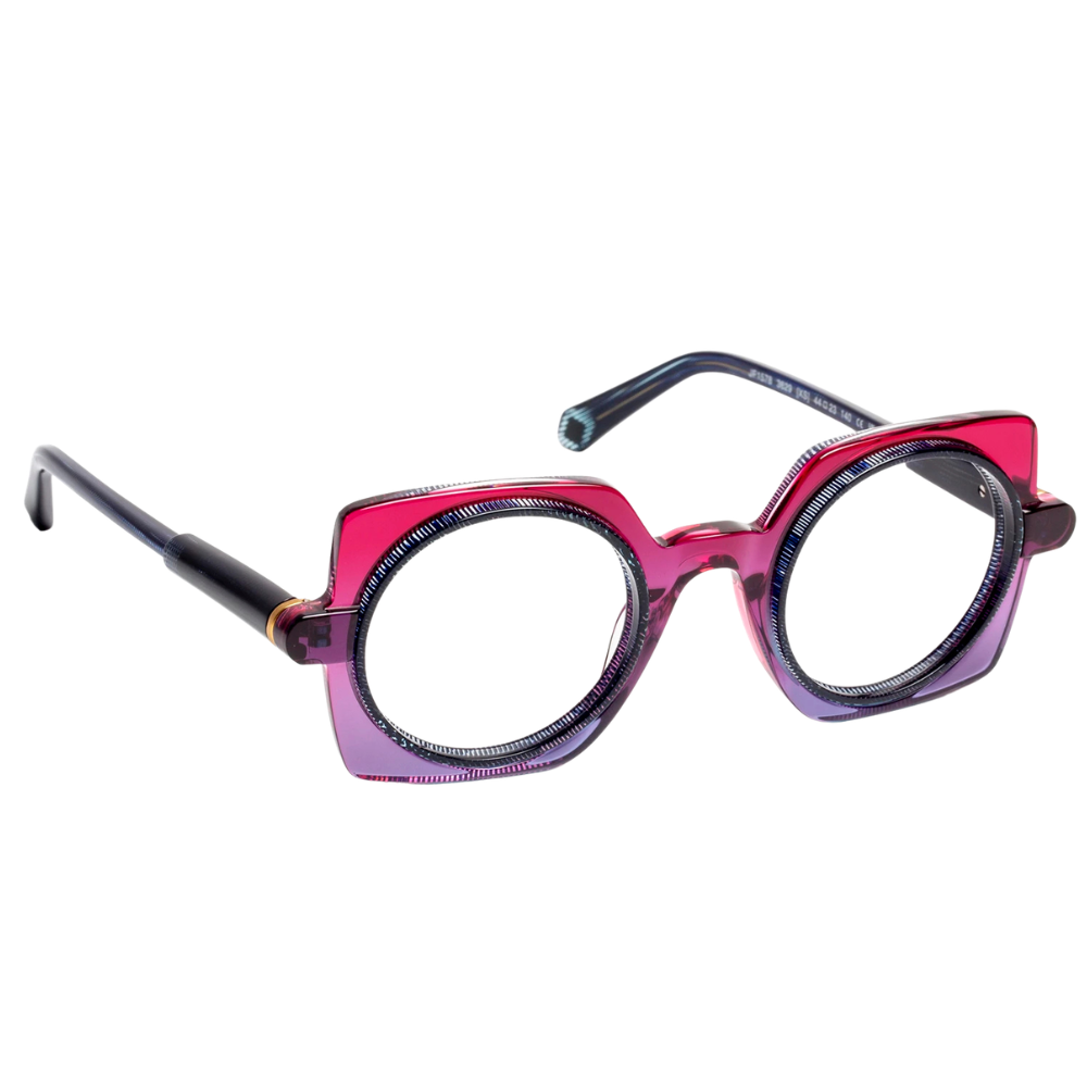 J.F.REY JF1578 eyeglasses – side profile showing diamond-cut end tip and elongated acetate end-pieces

