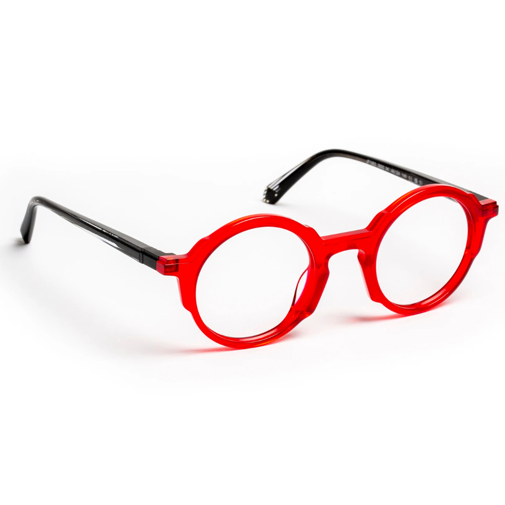 J.F.REY JF1583 eyeglasses – side profile showing seamless screwless hinge and acetate temple detail
