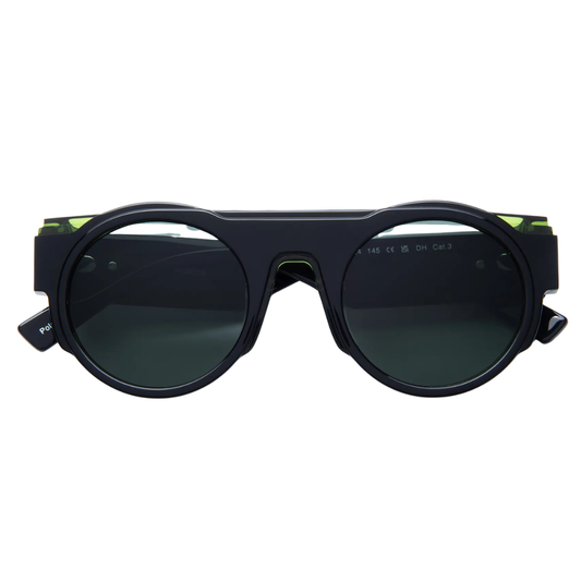J.F.REY Bart Black/Green sculptural milled acetate sunglasses with polarized lenses – front view
