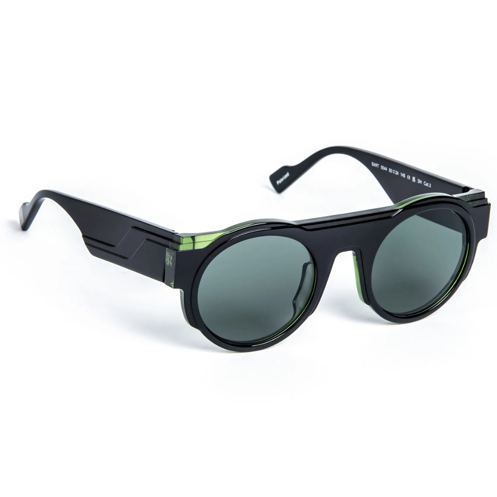 J.F.REY Bart Black/Green sunglasses – side profile showing precision milled acetate texture and temple detail
