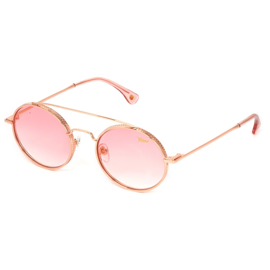 9FIVE 50-50 Rose Gold sunglasses – three-quarter view showing rose gold stainless steel frame and acetate temples
