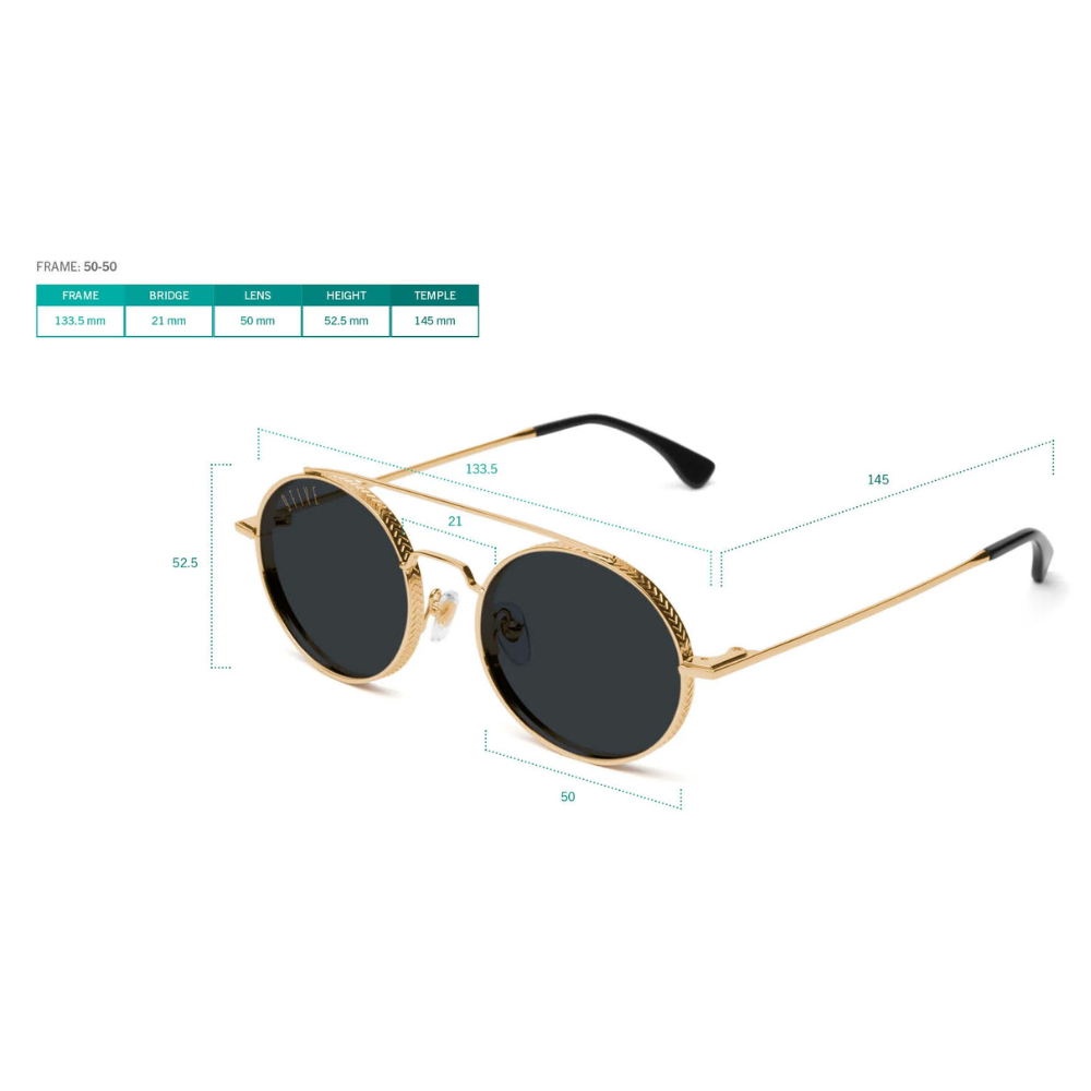 9FIVE 50-50 Rose Gold sunglasses – detail of transparent rose temple tip with embedded 9FIVE monogram logo
