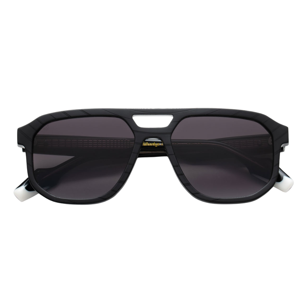 Woodys x Queen Champions C1 limited edition sunglasses with double bridge and vinyl front – front view
