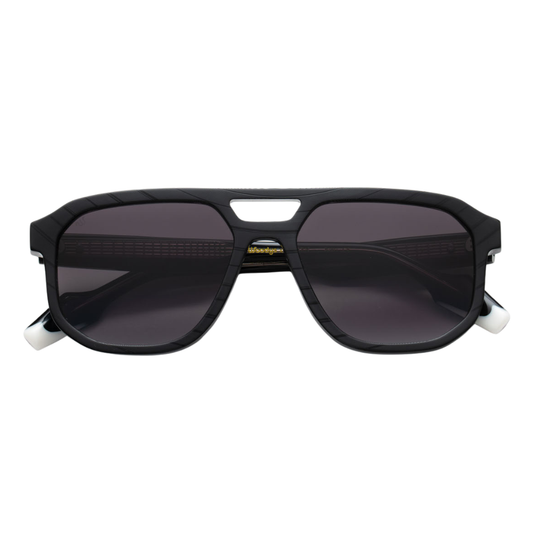 Woodys x Queen Champions C1 limited edition sunglasses with double bridge and vinyl front – front view

