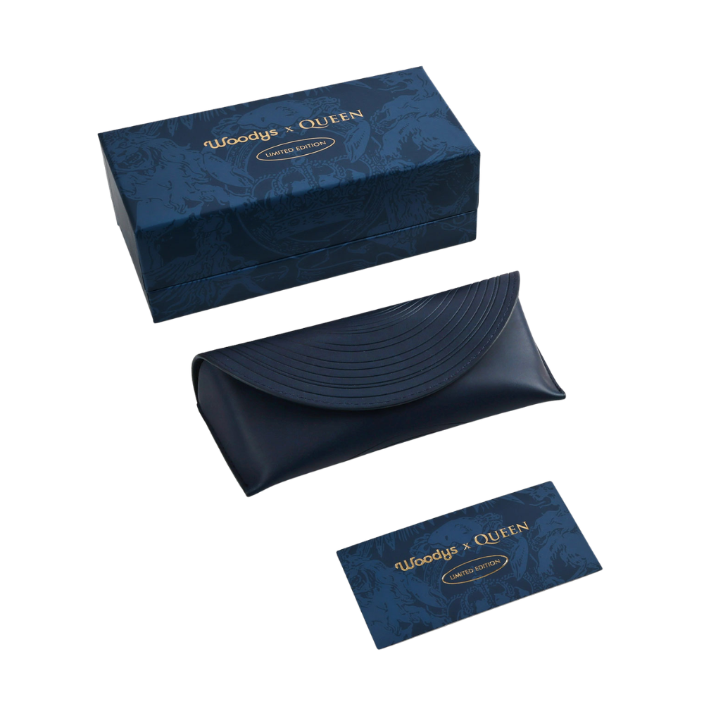 Woodys x Queen Dust C1 limited edition sunglasses – side profile showing round angular silhouette and C1 colorway temple detail
