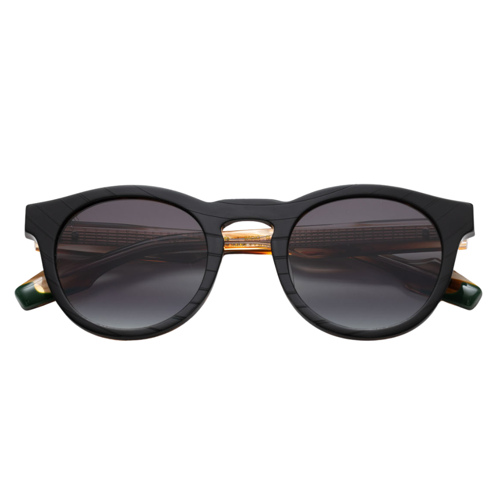 Woodys x Queen Radio C1 limited edition round sunglasses with vinyl front – front view
