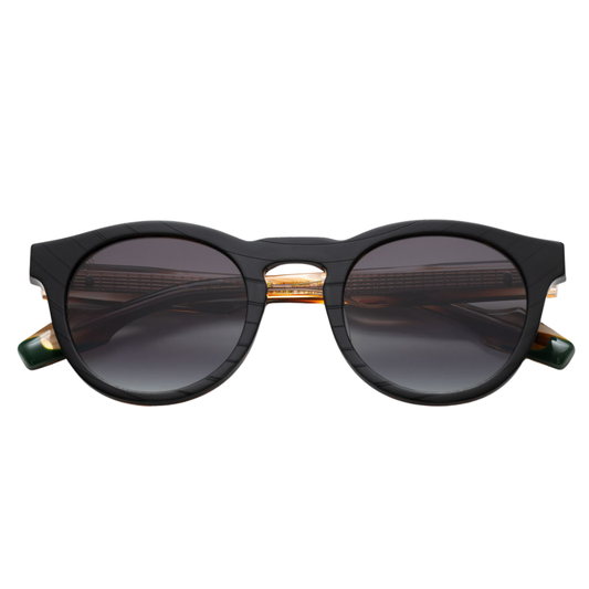 Woodys x Queen Radio C1 limited edition round sunglasses with vinyl front – front view
