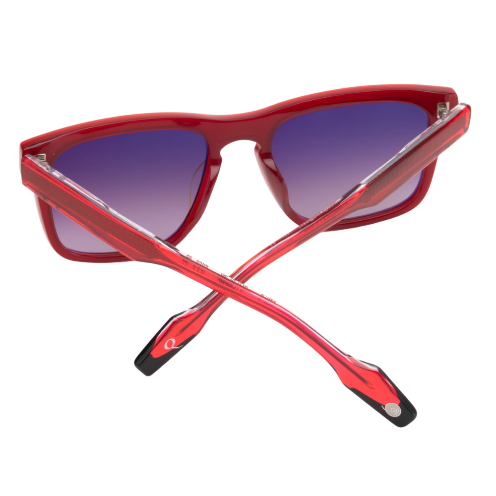 Woodys x Queen Rock C02 sunglasses – detail of authentic vinyl front and ZEISS solar lenses
