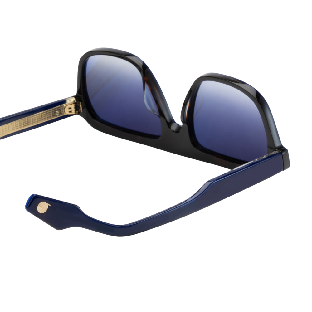 Woodys x Queen Bohemian C02 sunglasses – detail of authentic vinyl front and ZEISS solar lenses
