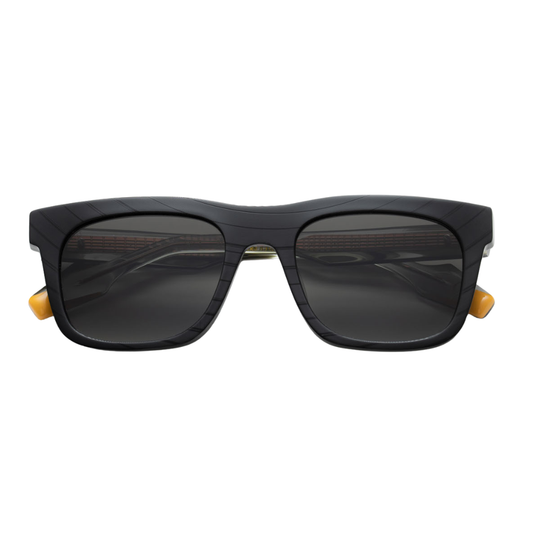 Woodys x Queen Show C02 limited edition rectangular sunglasses with vinyl front – front view
