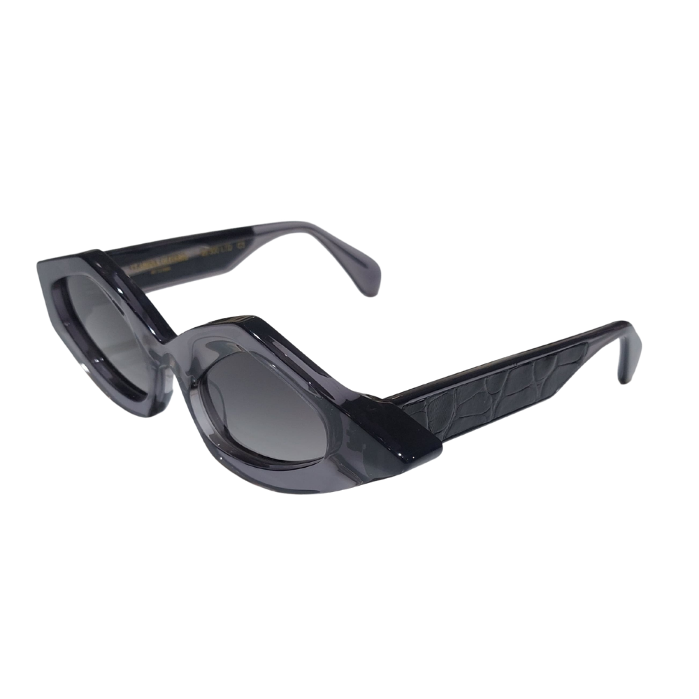 CLARISSA OLIVERIO MAGGIO C03 – Italian designer frames detail view, genuine crocodile leather temples, CITES certified
