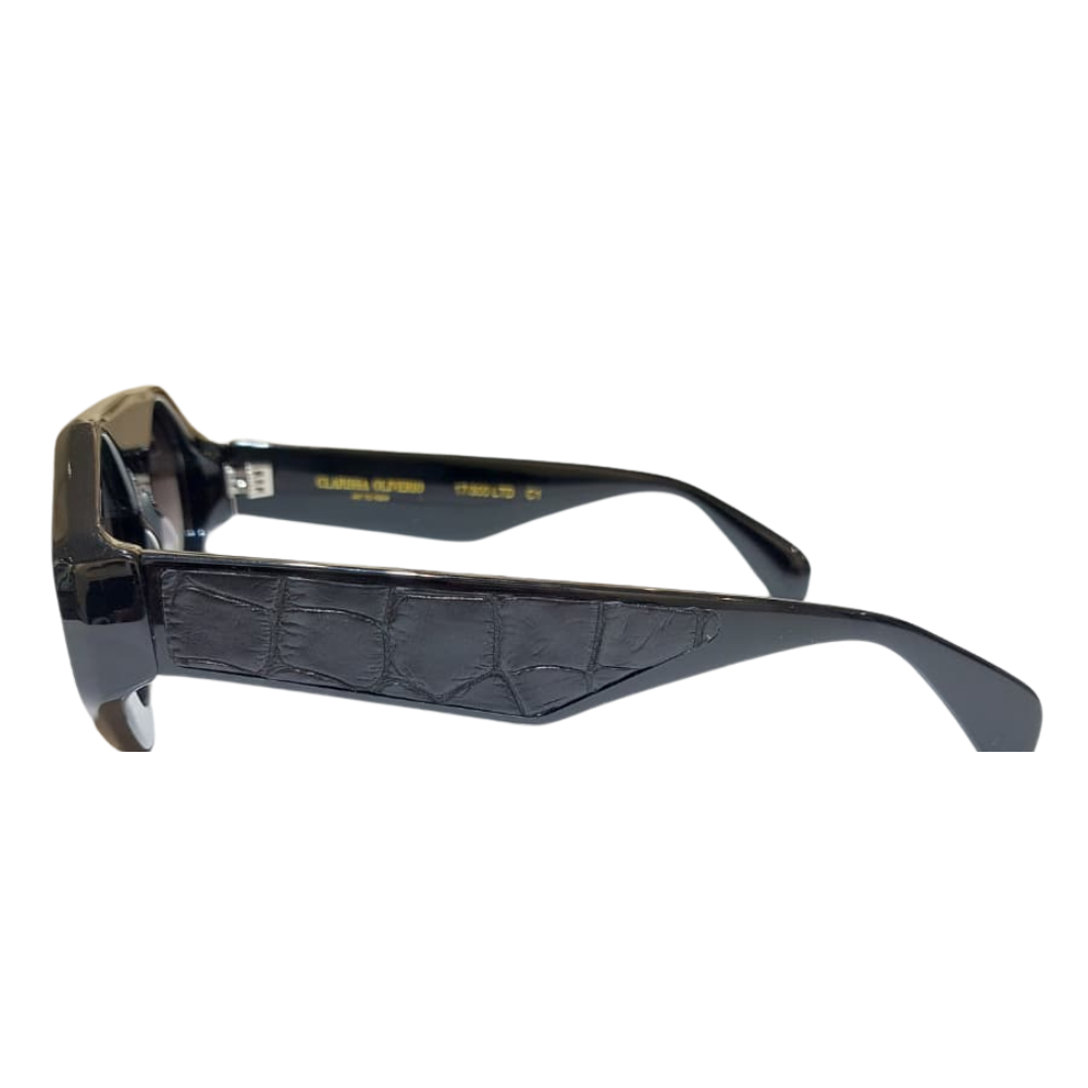 CLARISSA OLIVERIO MARZOCCO 3.0 – Italian designer frames detail, authentic crocodile leather temples, CITES certified
