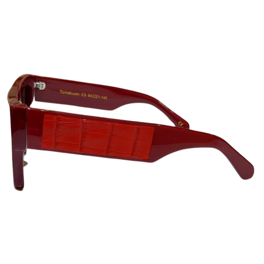 CLARISSA OLIVERIO TORNABUONI – Detail of authentic stingray leather temples, CITES certified exotic leather, Italian designer frames
