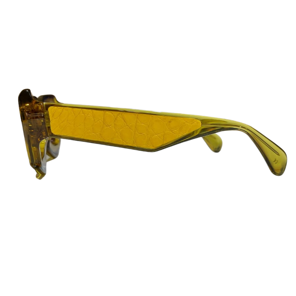 CLARISSA OLIVERIO SAN LORENZO – Premium Italian acetate frames side view, crocodile leather temples, limited edition luxury eyewear
