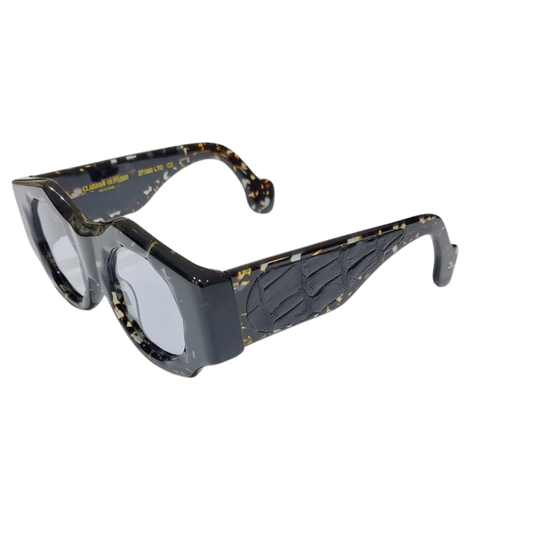 CLARISSA OLIVERIO SPIKE LEE – Detail of crocodile leather front panels, CITES certified exotic leather, Italian designer frames
