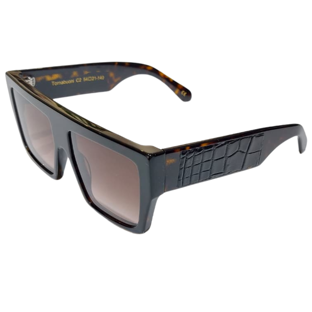 CLARISSA OLIVERIO TORNABUONI – Detail of crocodile leather side panels on acetate front, CITES certified exotic leather, Italian designer frames
