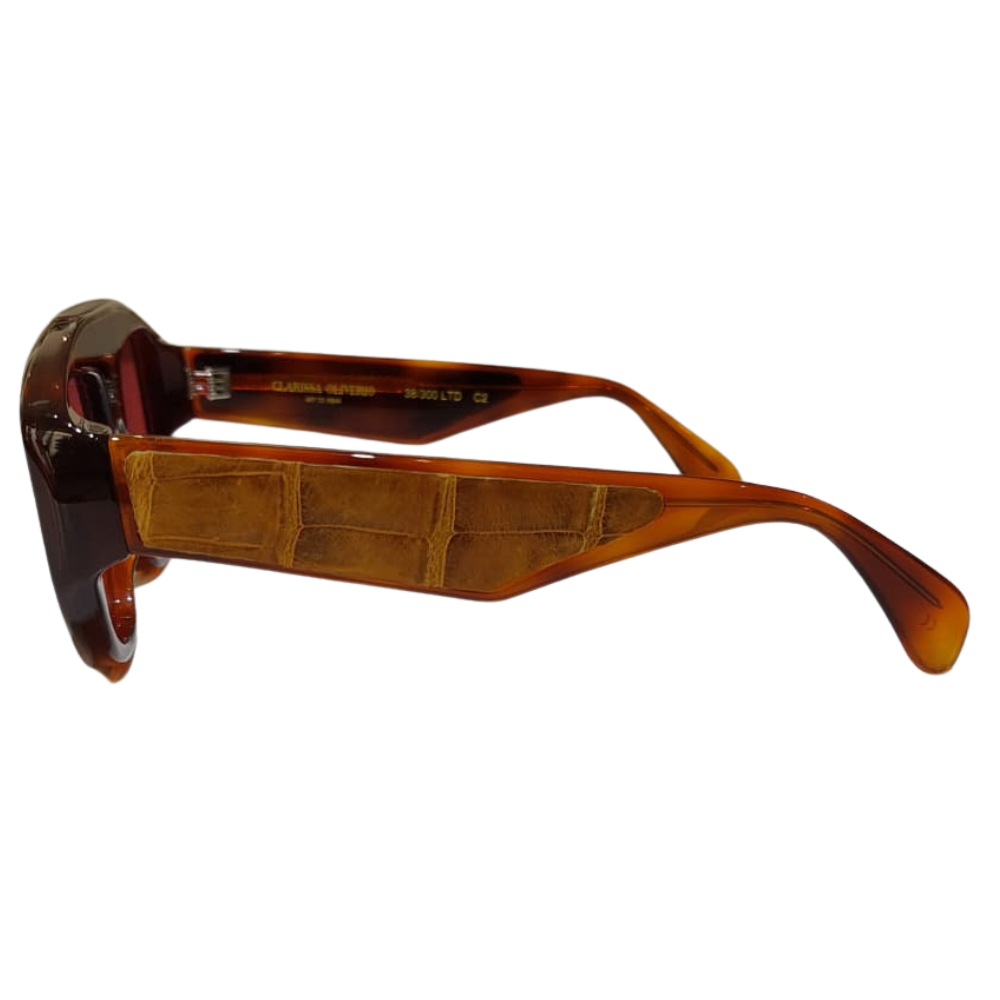 CLARISSA OLIVERIO MICHELANGELO – Premium Italian acetate frames front view, crocodile leather panels, limited edition luxury eyewear
